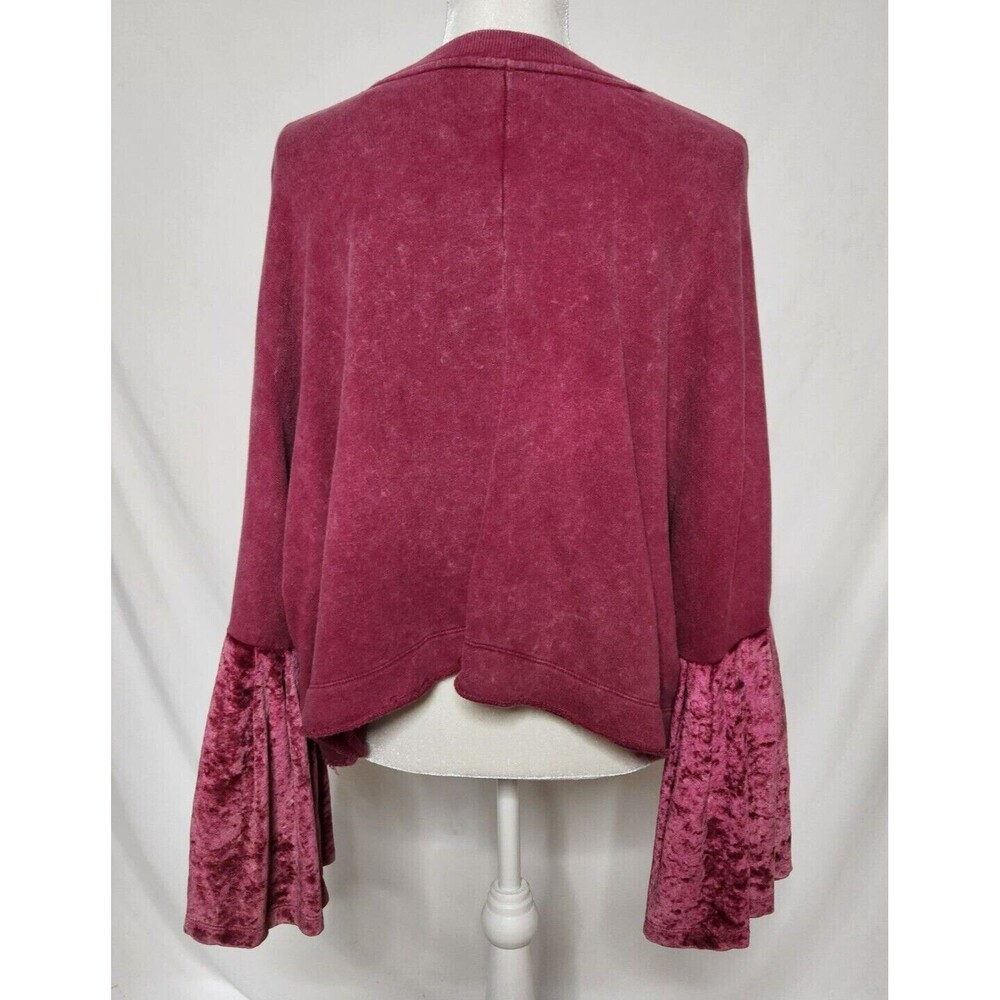 Free People Womens S Glorious Bell Sleeve Sweatshirt Pullover Velvet Top Red - Picture 3 of 6